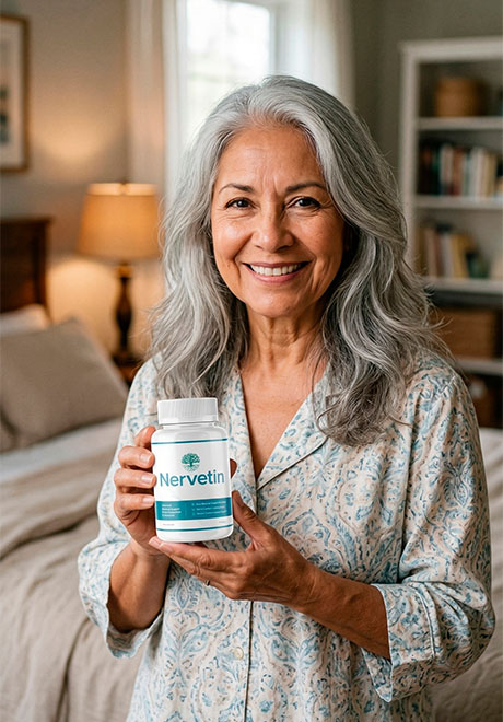 Julia holding a bottle of Alitoryn
